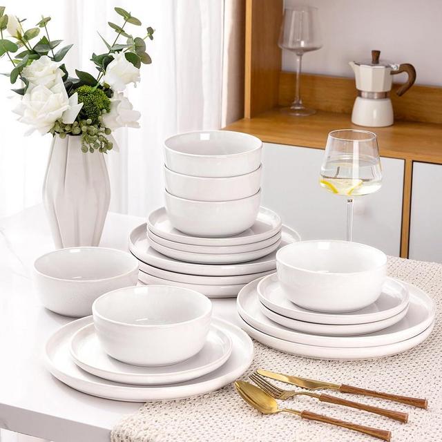 AmorArc Stoneware Dinnerware Sets,Round Reactive Glaze Plates and Bowls Sets,Highly Chip and Crack Resistant | Dishwasher & Microwave Safe Dishes Set,Service for 6 (18pc)