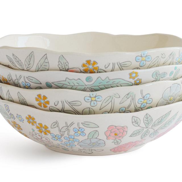 Dorotea Hand Painted Soup/Cereal Bowl, 7.25-Inch, Set of 4