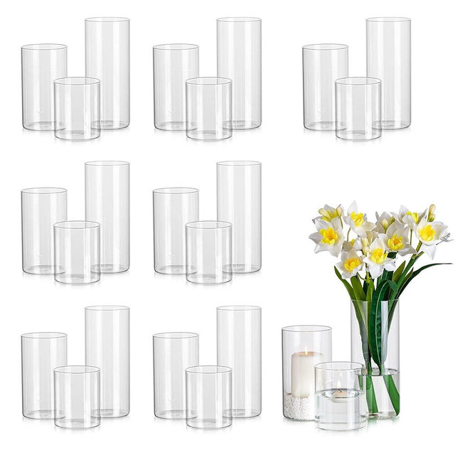 Glasseam Clear Cylinder Vases Set, 24Pcs Glass Vases for Centerpieces Bulk, Modern Floating Candle Holder for Decor, Hurricane Candle Holders for Wedding Table Decor (5.5"/7.5"/9.5")