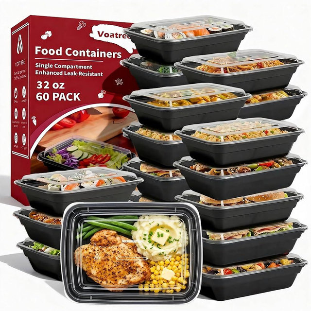 Voatree 60 Pack 32 oz Meal Prep Containers Reusable, Plastic Food Storage Container with Lids,Leakproof To Go Lunch Boxes, BPA-Free,Freezer, Microwave, Dishwasher Safe Take Out Containers