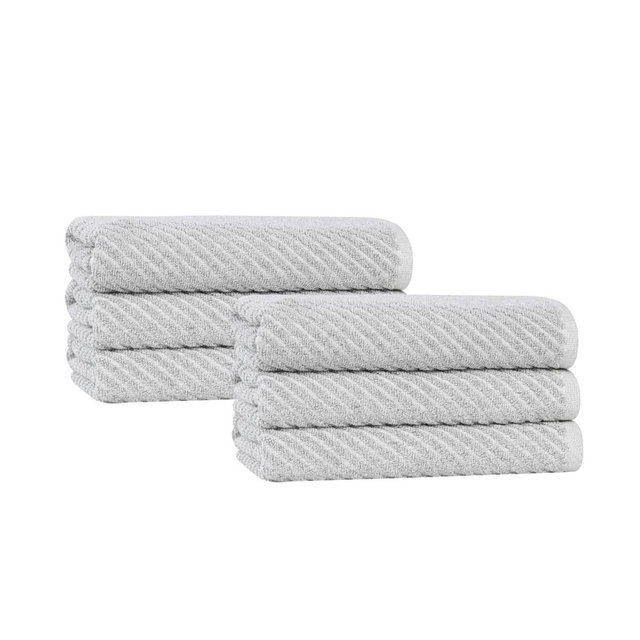 Cotton Viscose Blend Hand Towels Set of 6 Ultra Soft, Highly Absorbent, Quick Dry Bathroom Hand Towel Set, Textured Towels, Platinum - Blue Nile Mills