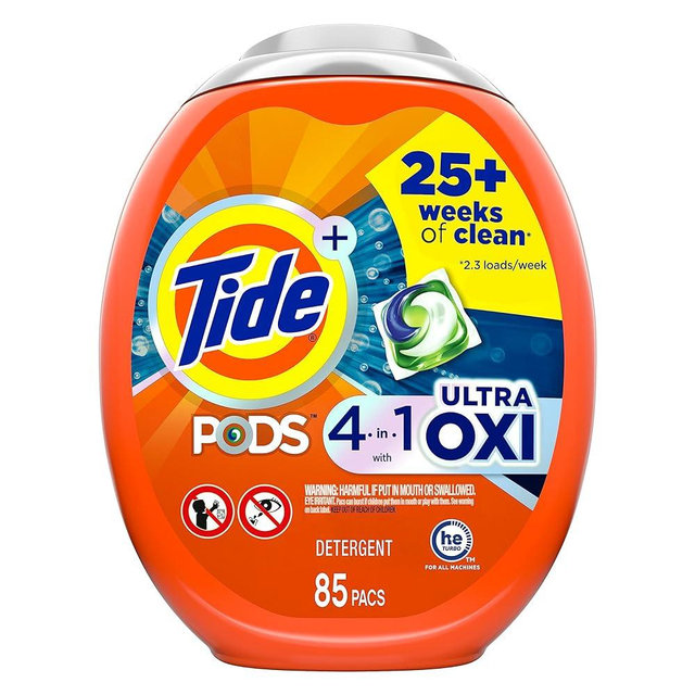 Tide PODS Liquid Laundry Detergent Soap Pacs, 4-n-1 Ultra Oxi, HE Compatible 85 Count, Built in Pre-Treater for Stains