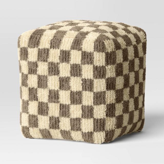 Checkerboard Pouf Cream/Brown - Threshold™