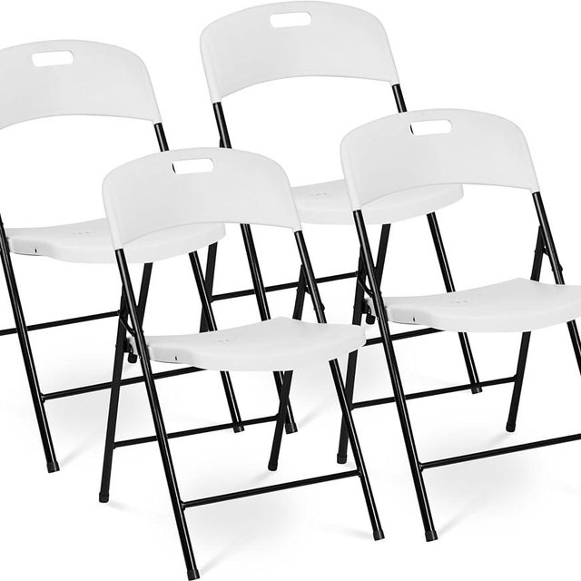 Oline Folding Chair, Indoor Outdoor Plastic Commercial Stackable Foldable Guest Chairs for Events Office Wedding Party Picnic Kitchen Dining, 350lb Capacity (White, 4 Pack)