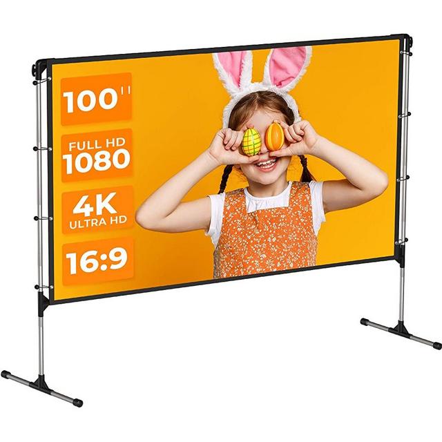 VANKYO StayTrue Projector Screen with Stand, 100 inch Anti-Crease 4K Outdoor Movies Screen, Foldable Portable Projector Screen with Carry Bag, Supports Double Sided Projection, Compatible w/ Leisure 3