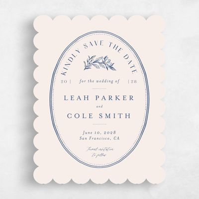 Blue Scalloped Wedding Save the Date - Heliconia Portrait