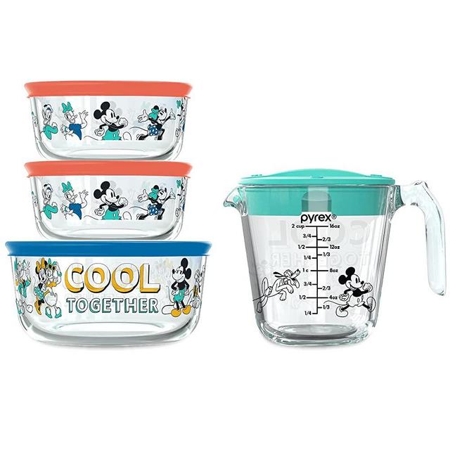 Pyrex 8pc Prep & Store Mickey Disney Mickey & Friends 8-piece Glass Prep and Store Set, Multi Color