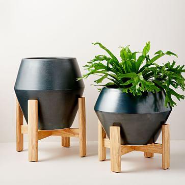 Ilya Turned Wood Planters - Beluga Gray (large)