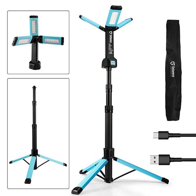 gogonova Rechargeable Work Light with Stand, Cordless Work Light with Triple LED Lamps, 8AH Battery, 700/1200/2200 Lumen, 4000/6500K Dimmable Led Work Light Kit with Detachable Tripod