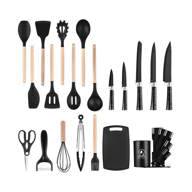 SUGIFT 20-Piece Silicone Kitchen Utensils Set and Knives Set with Block