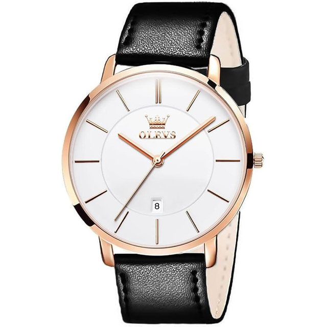 OLEVS Mens Watches Minimalist Ultra Thin Fashion Casual Analog Quartz Date Watch Waterproof Slim Simple Big Face Dress Wrist Watch Leather Band for Men