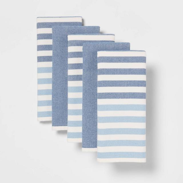 5pk Cotton Striped Terry Kitchen Towels Blue - Threshold™
