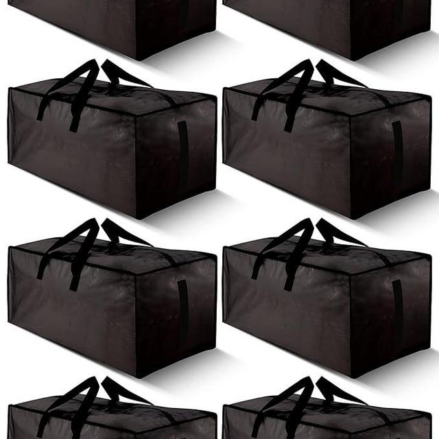 HOMESURE 8 Pack Large Strong Moving Bags with Zippers & Carrying Handles - Water-Resistant - Heavy Duty Storage Tote for Space Saving Moving Storage, Fold Flat, Alternative to Moving Box (Black)