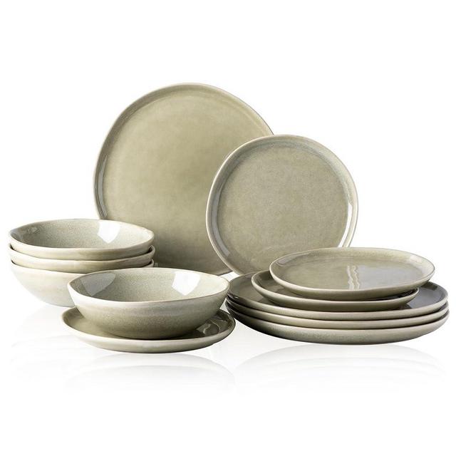 AmorArc Ceramic Dinnerware Sets,Handmade Reactive Glaze Plates and Bowls Set,Highly Chip and Crack Resistant | Dishwasher & Microwave Safe,Service for 4 (12pc)