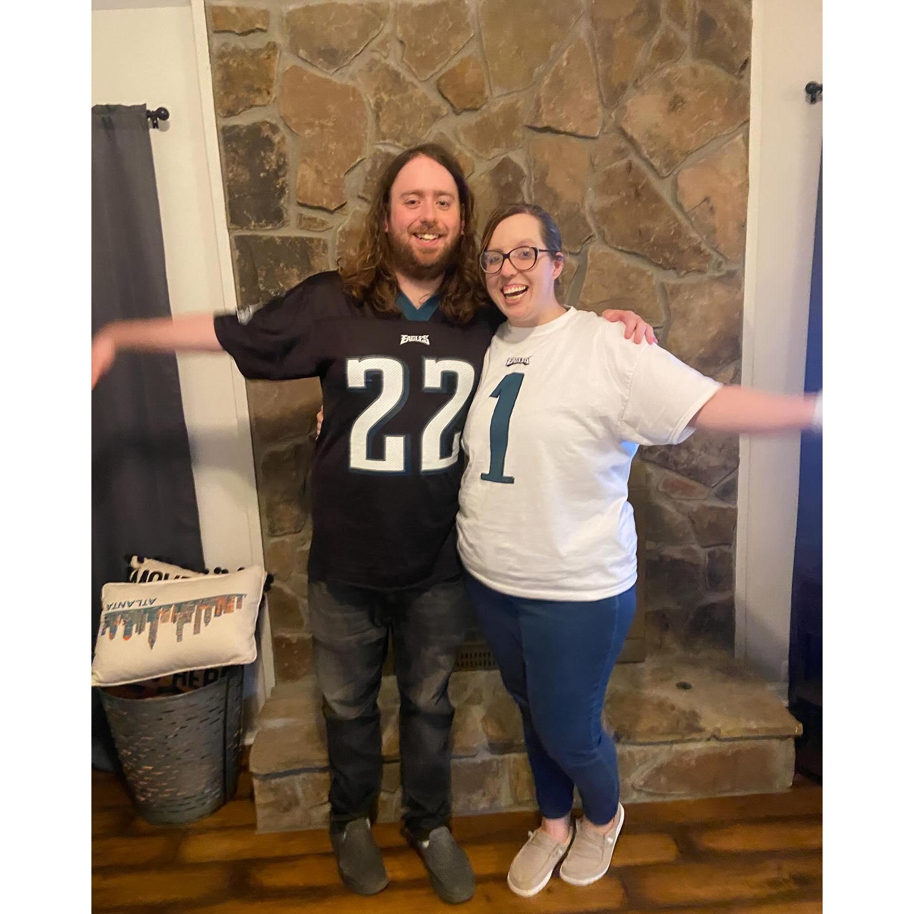 Cheering on the Eagles during the Super Bowl...fly Eagles fly!