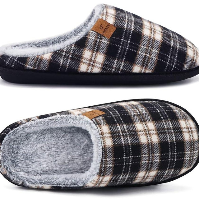 COFACE Mens Cozy Memory Foam Scuff Slippers Casual Slip On Warm House Shoes Indoor/Outdoor Sandal Slippers With Arch Support Rubber Sole Size 7-15