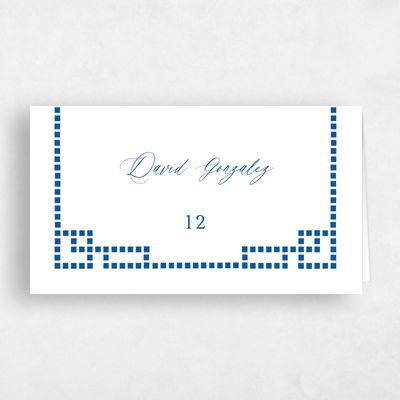 Blue Typography Wedding Place Card - Clover