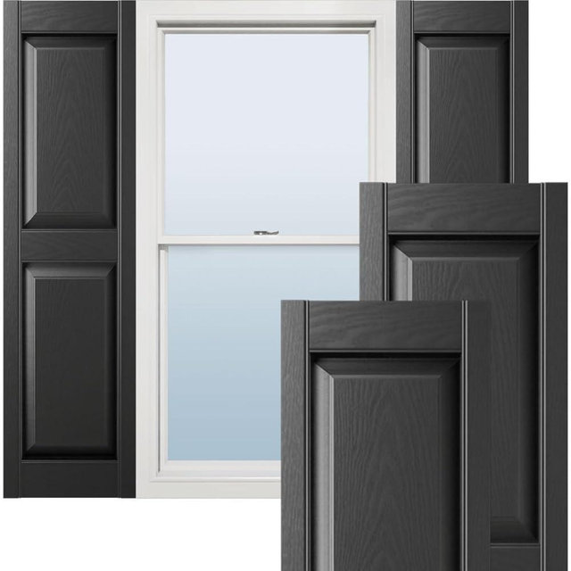 Ekena Millwork Lifetime Vinyl LP2S12X05500BL Standard Two Equal Panel Vinyls, Raised Panel Vinyl Shutters, w/Installation Shutter-Lok's & Matching Screws (Per Pair), 12"W x 55"H, Black