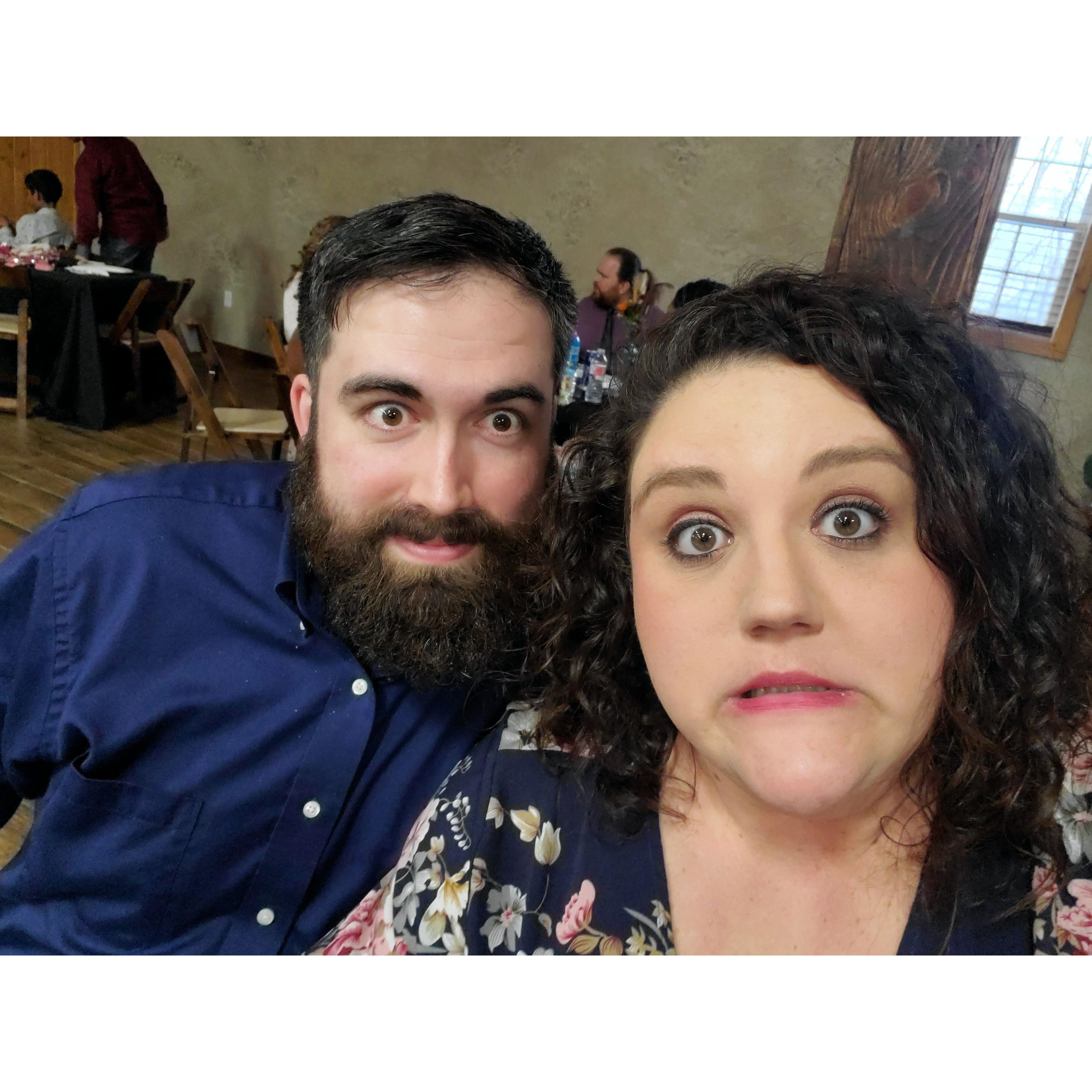 Our serious faces at Kattie and Tavi's wedding!