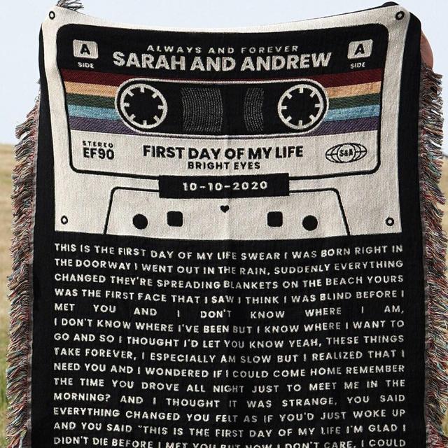 Custom Personalized Couple Mixtape Woven Throw Blanket Custom Couple Gifts Couple Songs Couple Lyric Gifts Mixtape Gift Ideas Throw Blanket