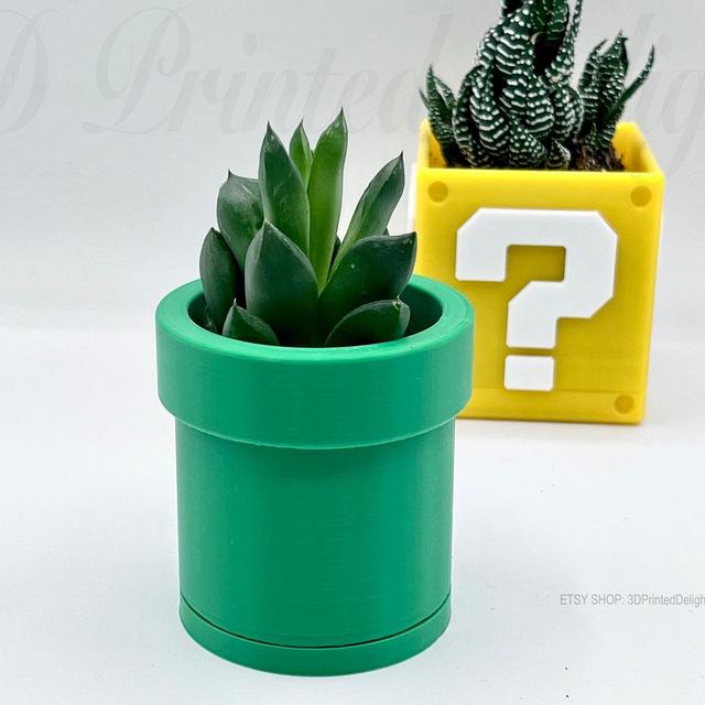 Super Mario Inspired Pipe Succulent Planter Pot with Drain Hole & Saucer - 3D Printed