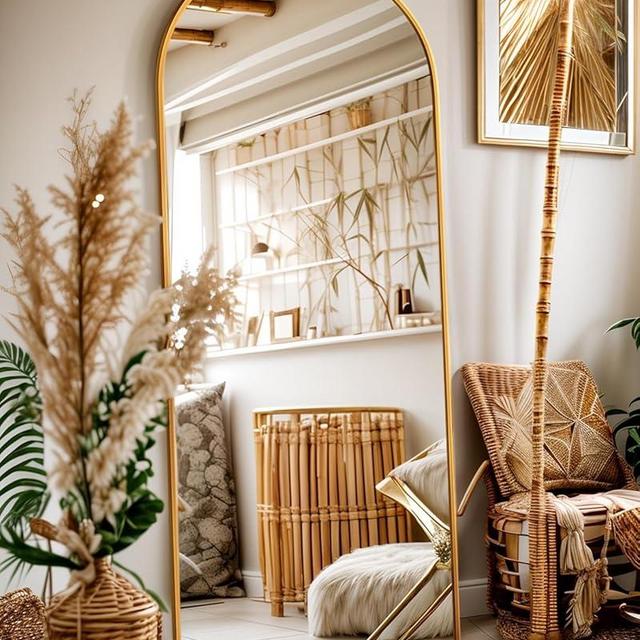 Full Length Mirror, 58"x19" Floor Mirror, Arch Floor Standing Mirror Freestanding Arch Full Body Mirror with Stand for Bedroom, Hanging Mounted Mirror for Living Room Cloakroom, Gold