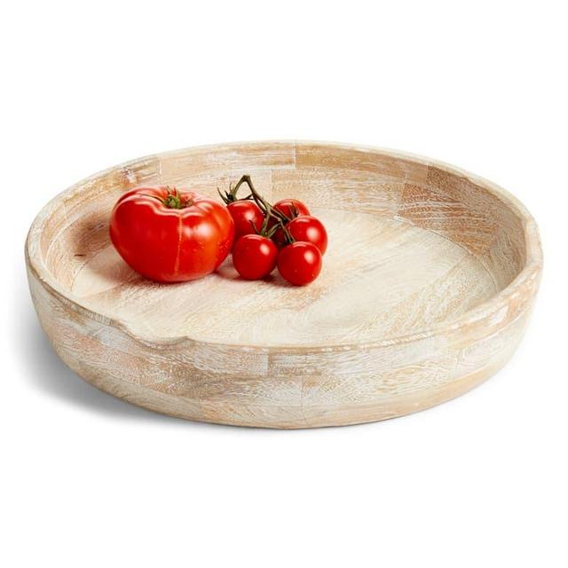 Shallow Whitewash Wood Bowl