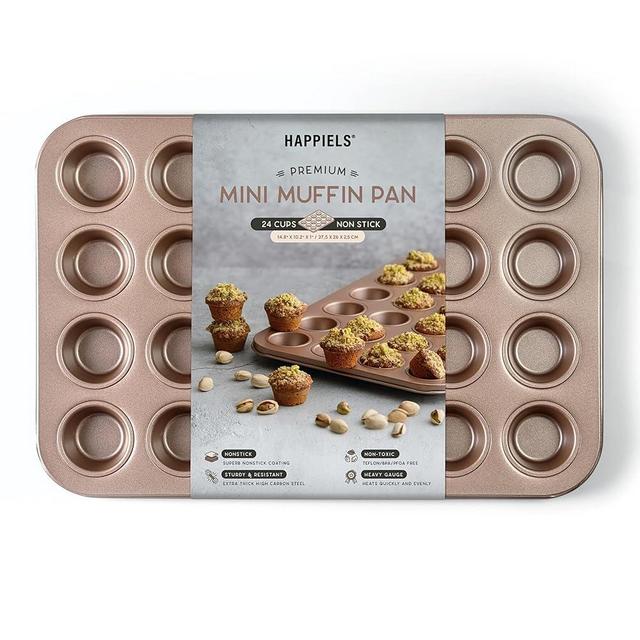 HAPPIELS Non-Toxic Nonstick 24-Cup Mini Muffin Pan | Non toxic Mini Cupcake Pan Non Stick | Muffin Tin 24 cups