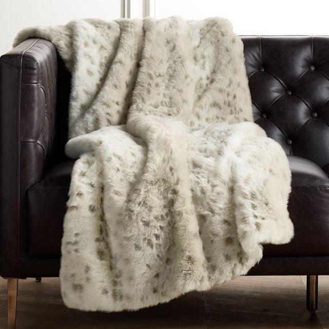 Snow Leopard Faux Fur Throw Blanket