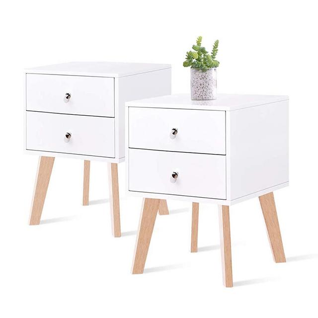 TaoHFE White Nightstand, Small Nightstands with 2 Drawer, Side Table for Bedroom Set of 2