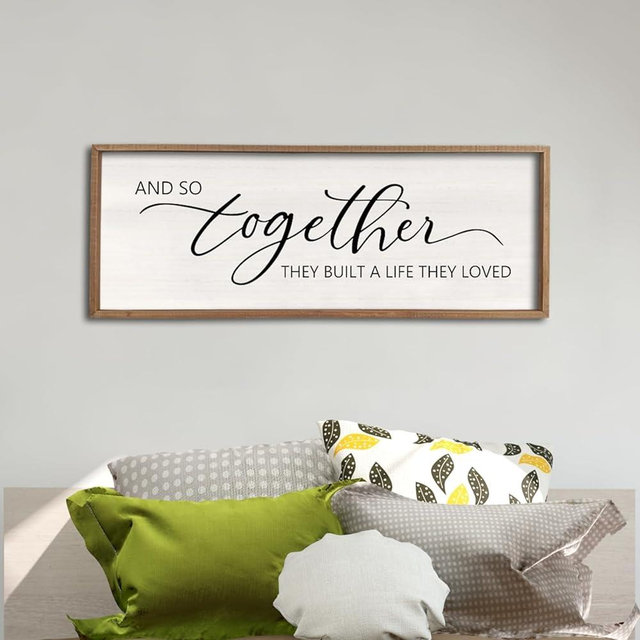 And So Together They Built A Life They Loved Sign 32”X12” Master Bedroom Above Bed Wall Decor Large Framed Wood Farmhouse Sign for Over Bed Bedside Wall Art for Love Sign Decor (Wood)