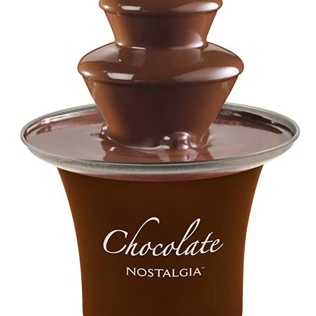 Nostalgia 8-Ounce Chocolate Fondue Fountain, Half-Pound Capacity, Easy to Assemble 3-Tiers, Perfect For Nacho Cheese, BBQ Sauce, Ranch, Liqueurs, Brown