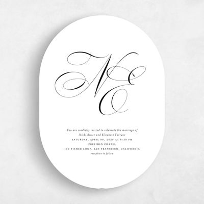 White Oval Wedding Invitation - Thorn Classic