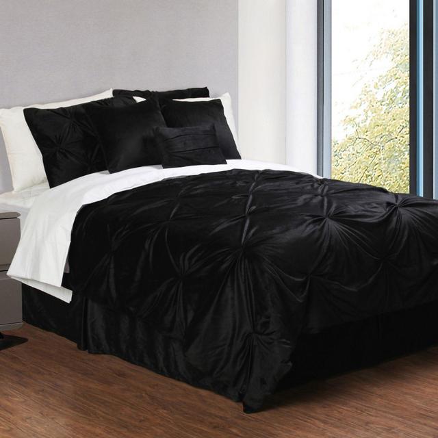 Pintuck Plush 7-Piece Queen Comforter Set in Black