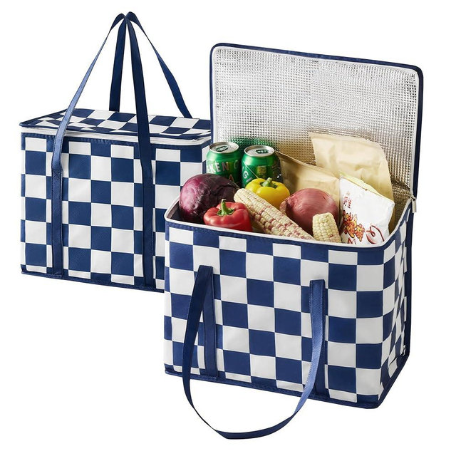 Ohocut Checkered Insulated Grocery Bags 2 Pack, Checkerboard Cooler Shopping Bags for Groceries, Insulated Bags for Food Delivery