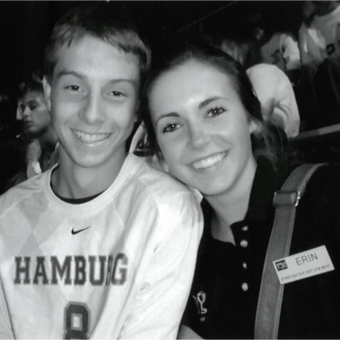 At a Hamburg High School football game after Jake played a soccer game and Erin worked at Wegmans