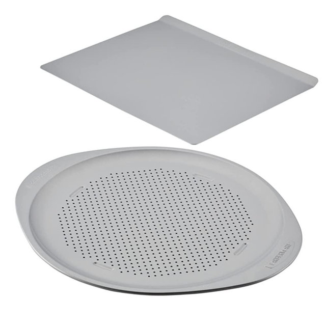 Farberware GoldenBake Nonstick Baking Sheet and Pizza Crisper Pan Set, 2-Piece Bakeware, Gray