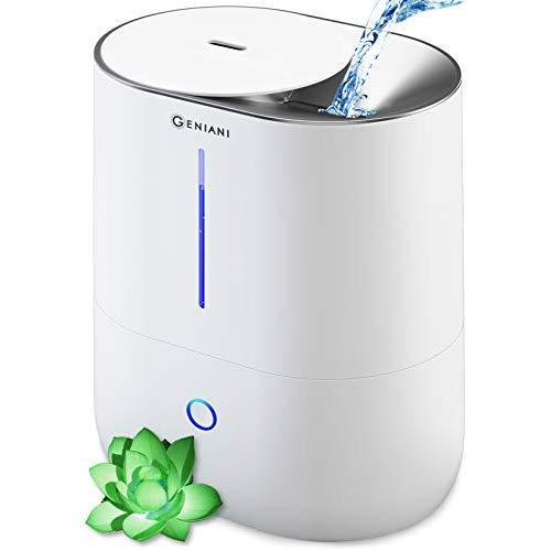 GENIANI Top Fill Cool Mist Humidifiers for Bedroom & Essential Oil Diffuser - Smart Aroma Ultrasonic Humidifier for Home, Baby, Large Room with Auto Shut Off, 4L Easy to Clean Water Tank (White)