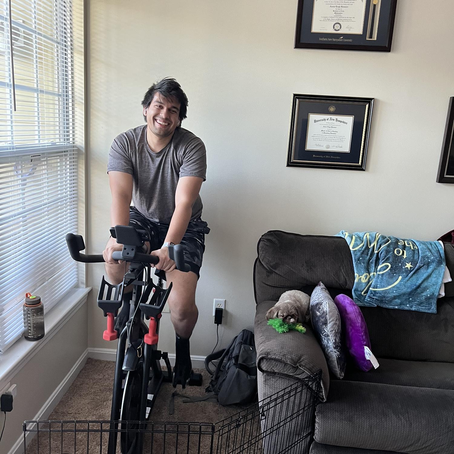 Working out and Cocoa wanted to be in the picture too!