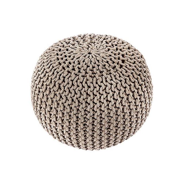 REDEARTH Round Pouf Ottoman -Hand Knitted Cable Boho Poof Home Décor Pouffe Accent Chair Circular Seat Footrest for Living Room, Bedroom, Nursery, Kidsroom, Lounge; 100% Cotton (19x19x14; Beige)