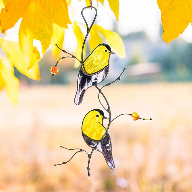 Goldfinch Stained Glass Bird Suncatcher,Christmas Present, Custom Stained Glass Window Hangings, Stained Glass Window Signs,Handmade Product