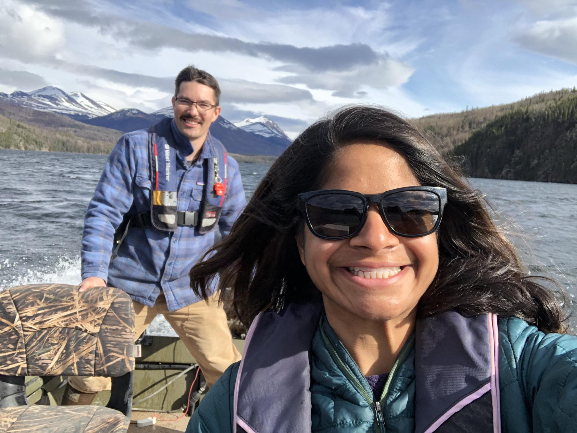 Boating to our favorite campsite on Hidden Lake - our #1 spot for mushroom hunting - June 2020