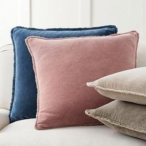 Fringe Velvet Pillow Cover, Stormy Blue