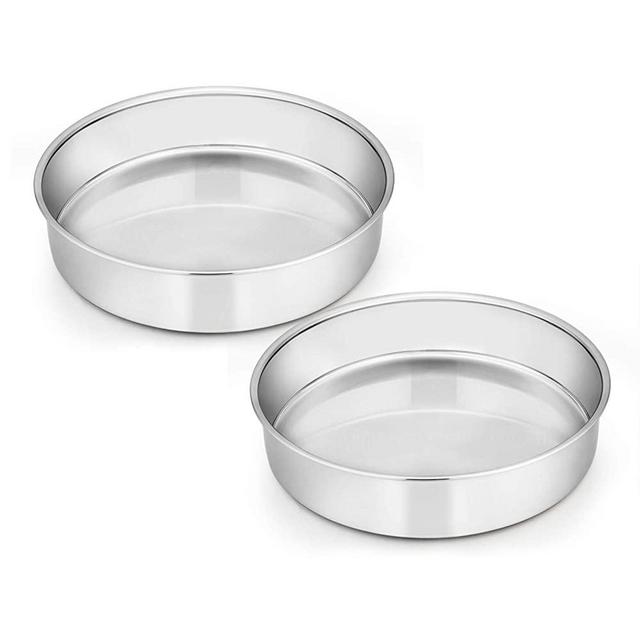 9½ Inch Cake Pan Set of 2, E-far Stainless Steel Round Cake Baking Pans, Non-Toxic & Healthy, Mirror Finish & Dishwasher Safe