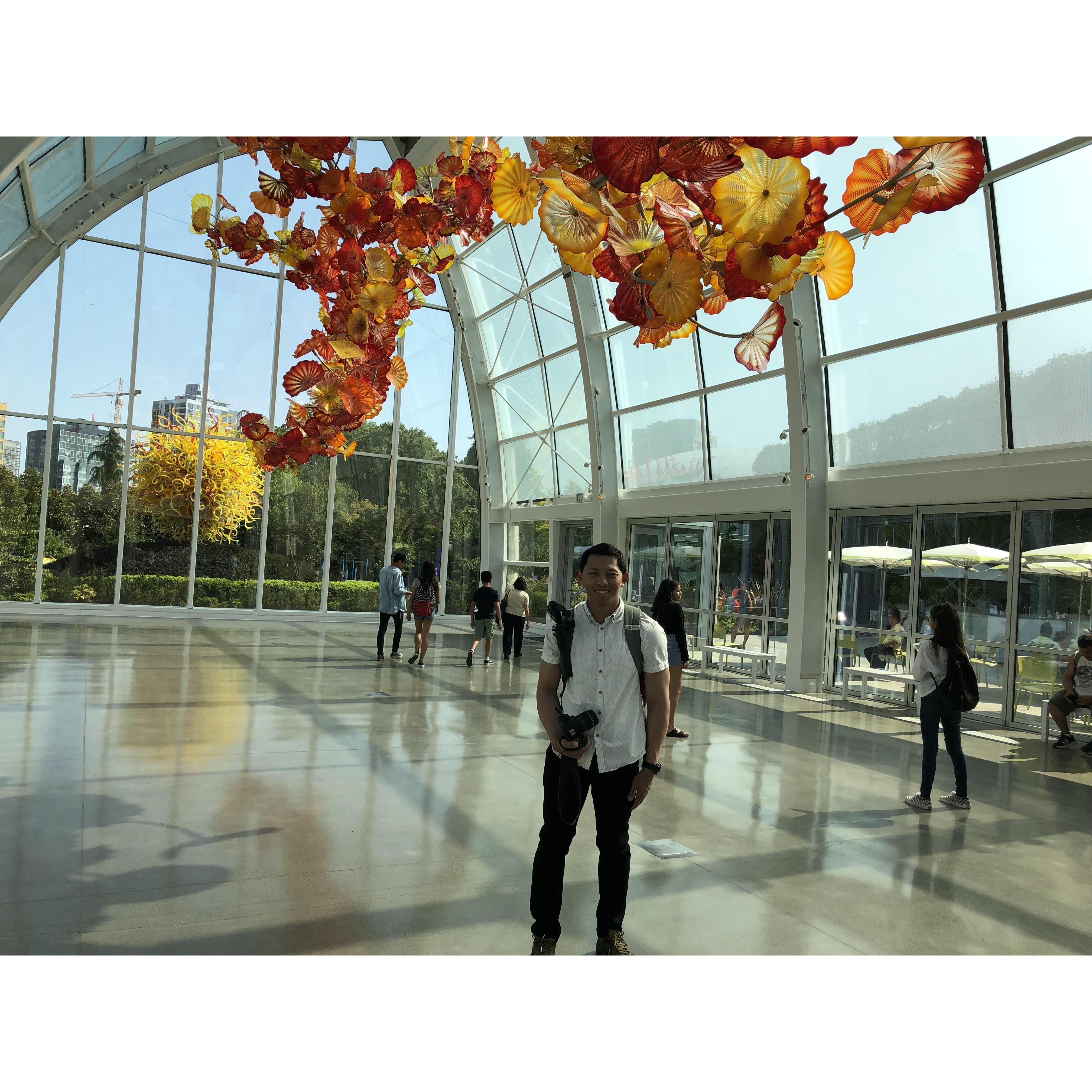 Chihuly Gardens in Seattle, WA. Here's a picture my favorite Odd ball by himself. this was our first out of state trip together. We visited the Glass Garden before we headed to the Space Needle.