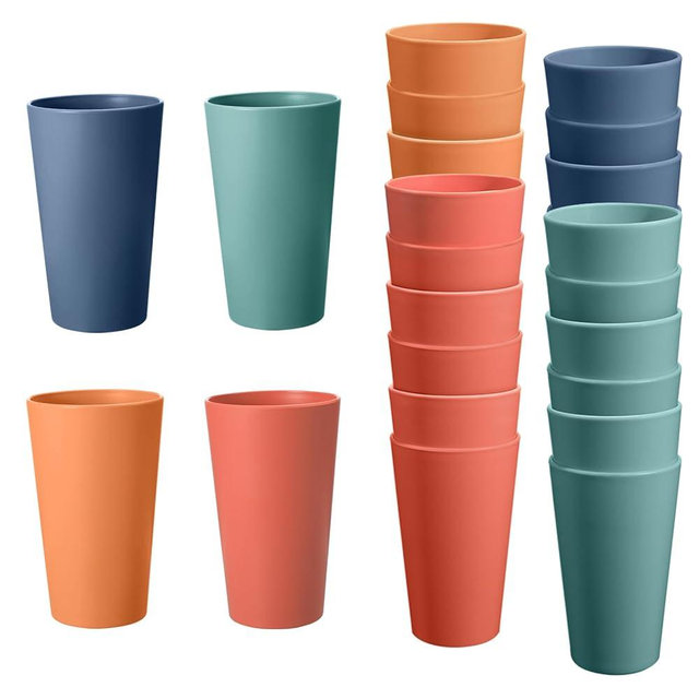 24 Pcs Unbreakable Plastic Cups Set, 20 oz Reusable Plastic Cups, Stackable Water Tumblers, Drinking Cup for Kitchen, Outdoor, BPA-free, Dishwasher Refrigerator and Microwave Safe (20 oz, 4 Colors)