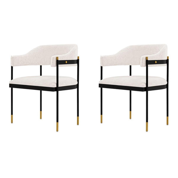 Manhattan Comfort Lia Boucle Dining Chairs with High Density Foam Padding, Stunning Metal Frame with Gold Accents and Floating Back Design, Fully Assembled Kitchen Armchair, Set of 2, Cream