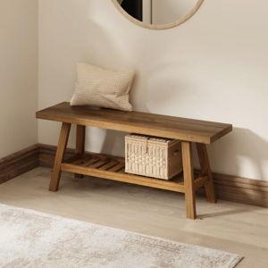 Solid Reclaimed Wood Bench with Shelf - 17.4" H x 43.3" W x 11.8" D
