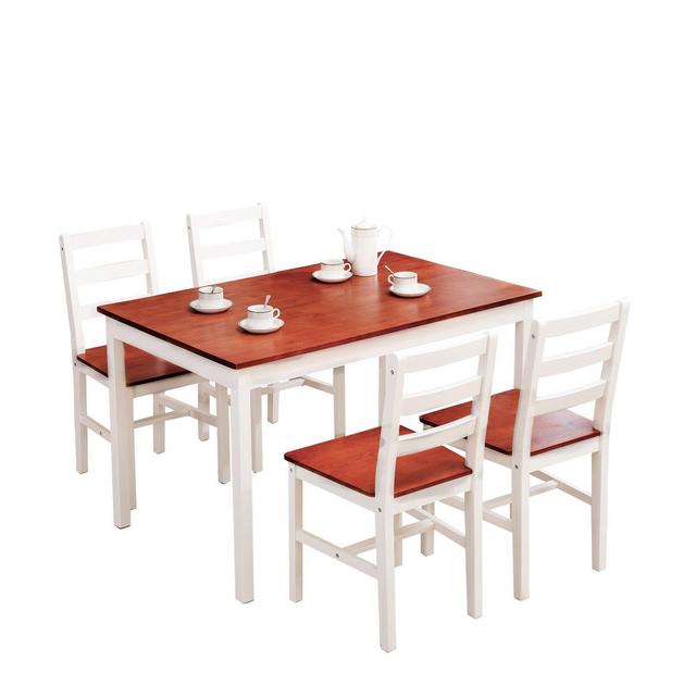 Mecor 5 Piece Wood Dining Table Set, Kitchen Table w/ 4 Chairs White