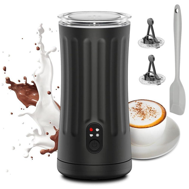 Ovetedot Milk Frother, Upgraded 4-in-1 Milk Frother and Steamer, Hot and Cold Foam Maker and Milk Warmer with Temperature Control & Auto Shut-Off, Frother for Coffee, Latte, Cappuccino, Matcha(Black)